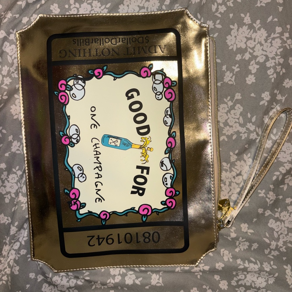 Betsey Johnson Gold Clutch with Graphic Design